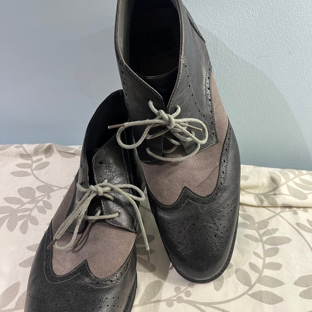 Alpine Swiss Geneva Chukka Boots Mens 14 Gray Black Wingtip Brogue LaceUp Oxford